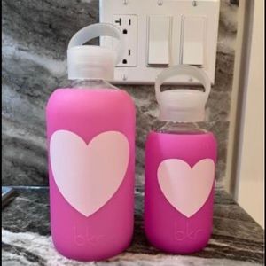 BKR limited edition link heart, glass and silicone water bottles, set of 2